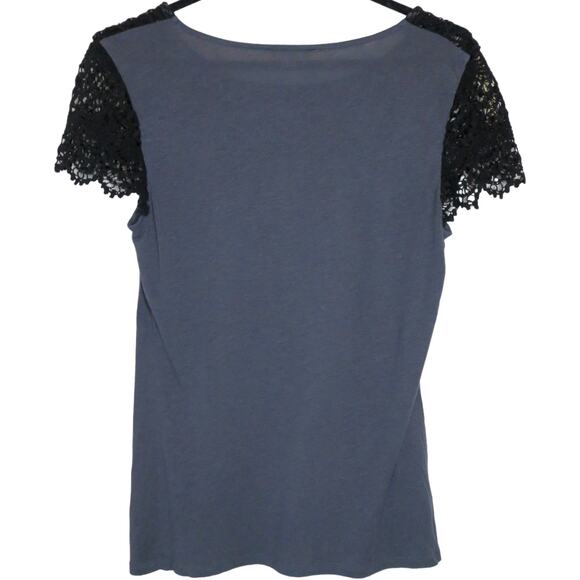 Caslon Short Sleeve Top Womens M Black Grey Crochet Blouse Knit Shirt NWOT - Picture 2 of 8